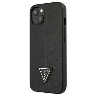 Guess Saffiano Triangle GUHCP13SPSATLK iPhone 13 mini bőr hátlap tok - fekete