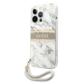 Guess Marble Strap GUHCP13XKMABGR iPhone 13 Pro Max kemény hátlap tok + csuklópánt - fehér/szürke