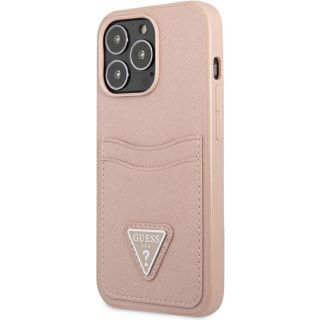 Guess Saffiano Triangle GUHCP13XPSATPP iPhone 13 Pro Max bőr hátlap tok - rózsaszín