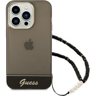 Guess GUHCP14LHGCOHK iPhone 14 Pro kemény hátlap tok + csuklópánt - fekete/átlátszó
