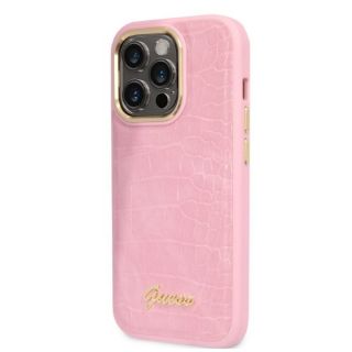 Guess Croco GUHCP14LHGCRHP iPhone 14 Pro bőr hátlap tok - rózsaszín