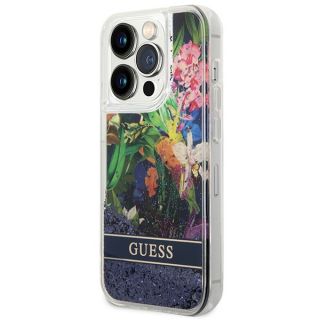 Guess Flower Liquid GUHCP14LLFLSB iPhone 14 Pro szilikon hátlap tok - zöld/virágos