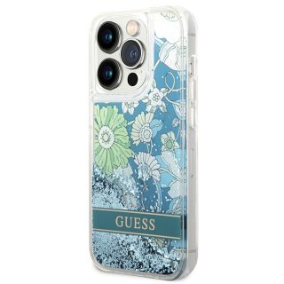 Guess Flower Liquid GUHCP14LLFLSN iPhone 14 Pro szilikon hátlap tok - kék/virágos