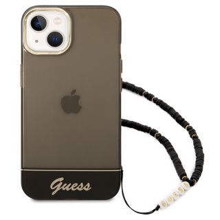 Guess GUHCP14SHGCOHK iPhone 14 kemény hátlap tok + csuklópánt - fekete/átlátszó