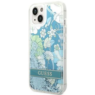 Guess Flower Liquid GUHCP14SLFLSN iPhone 14 szilikon hátlap tok - kék/virágos