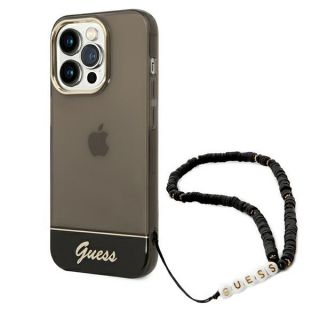 Guess GUHCP14XHGCOHK iPhone 14 Pro Max kemény hátlap tok + csuklópánt - fekete/átlátszó