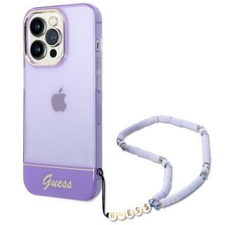 Guess GUHCP14XHGCOHU iPhone 14 Pro Max kemény hátlap tok + csuklópánt - lila/átlátszó