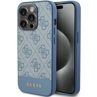 Guess GUHCP15LG4GLBL iPhone 15 Pro bőr hátlap tok - kék