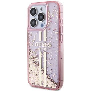 Guess GUHCP15LLFCSEGP iPhone 15 Pro kemény hátlap tok - csillámos/rózsaszín