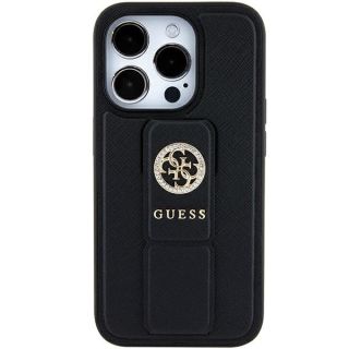 Guess GUHCP15SPGSSADK iPhone 15 bőr hátlap tok + kitámasztó - fekete