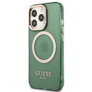 Guess Gold Outline GUHMP13LHTCMA MagSafe iPhone 13 Pro kemény hátlap tok - zöld