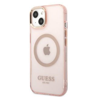 Guess Gold Outline GUHMP13MHTCMP MagSafe iPhone 13 kemény hátlap tok - rózsaszín