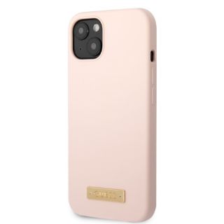 Guess Plate GUHMP13SSBPLP MagSafe iPhone 13 mini szilikon hátlap tok - rózsaszín