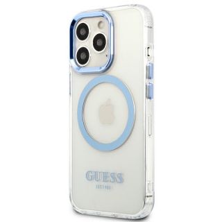 Guess Metal Outline GUHMP13XHTRMB MagSafe iPhone 13 Pro Max kemény hátlap tok - kék