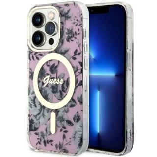 Guess GUHMP14LHCFWSP MagSafe iPhone 14 Pro kemény hátlap tok - rózsaszín/virágos