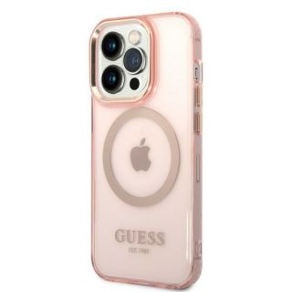 Guess Gold Outline GUHMP14LHTCMP MagSafe iPhone 14 Pro kemény hátlap tok - rózsaszín