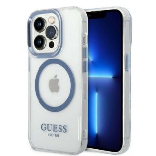Guess Metal Outline GUHMP14LHTRMB MagSafe iPhone 14 Pro kemény hátlap tok - kék