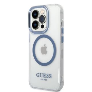 Guess Metal Outline GUHMP14LHTRMB MagSafe iPhone 14 Pro kemény hátlap tok - kék