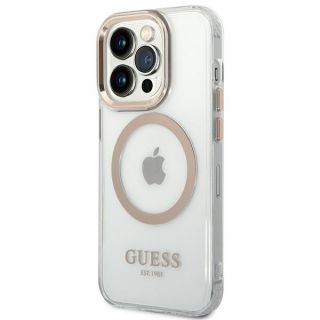Guess Metal Outline GUHMP14LHTRMD MagSafe iPhone 14 Pro kemény hátlap tok - arany