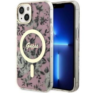 Guess GUHMP14MHCFWSP MagSafe iPhone 14 Plus kemény hátlap tok - rózsaszín/virágos