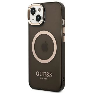 Guess Gold Outline GUHMP14MHTCMK MagSafe iPhone 14 Plus kemény hátlap tok - fekete