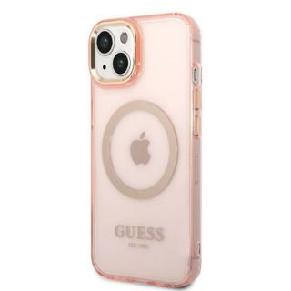 Guess Gold Outline GUHMP14MHTCMP MagSafe iPhone 14 Plus kemény hátlap tok - rózsaszín