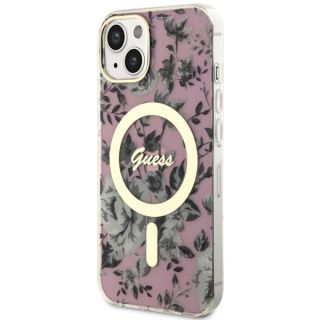 Guess GUHMP14SHCFWSP MagSafe iPhone 14 kemény hátlap tok - rózsaszín/virágos