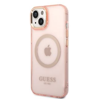 Guess Gold Outline GUHMP14SHTCMP MagSafe iPhone 14 kemény hátlap tok - rózsaszín