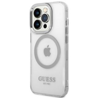 Guess Metal Outline GUHMP14XHTRMS MagSafe iPhone 14 Pro Max kemény hátlap tok - ezüst
