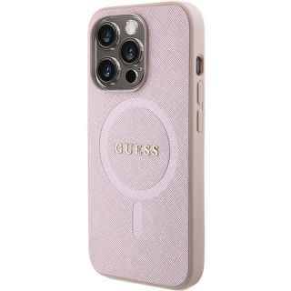 Guess GUHMP15LPSAHMCP MagSafe iPhone 15 Pro bőr hátlap tok - rózsaszín