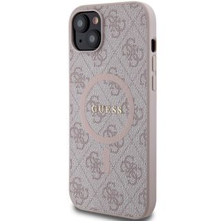 Guess GUHMP15MG4GFRP MagSafe iPhone 14 Plus / 15 Plus bőr hátlap tok - rózsaszín