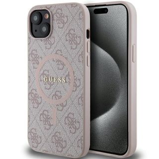 Guess GUHMP15SG4GFRP MagSafe iPhone 14 / 15 bőr hátlap tok - rózsaszín