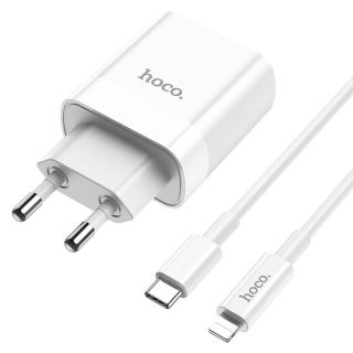 Hoco C80A USB-C + USB-A QC3.0 USB hálózati töltő adapter 20W + USB-C Lightning kábel