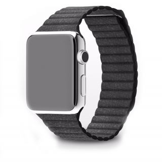 iKi Apple Watch 45mm / 44mm / 42mm / Ultra 49mm Bőr Loop szíj - fekete