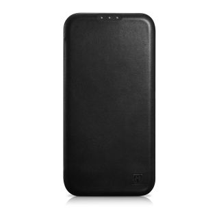 iCarer CE Oil Wax Premium Foilo MagSafe iPhone 14 kinyitható bőr tok - fekete