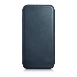 iCarer CE Oil Wax Premium Foilo MagSafe iPhone 14 kinyitható bőr tok - kék