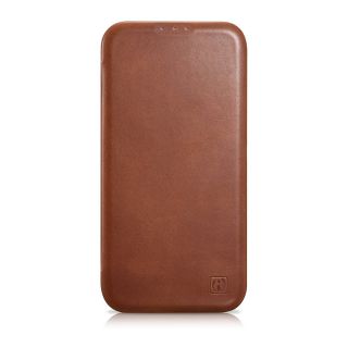 iCarer CE Oil Wax Premium Foilo MagSafe iPhone 14 kinyitható bőr tok - barna