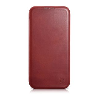 iCarer CE Oil Wax Premium Foilo MagSafe iPhone 14 kinyitható bőr tok - piros
