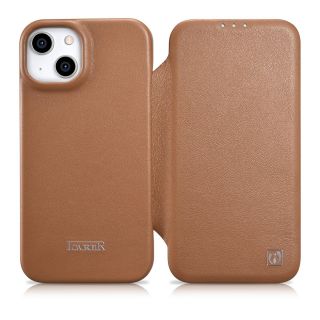 iCarer CE Premium Foilo MagSafe iPhone 14 kinyitható bőr tok - barna