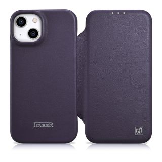 iCarer CE Premium Foilo MagSafe iPhone 14 kinyitható bőr tok - sötétlila