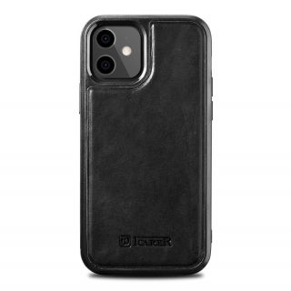 iCarer Oil Wax iPhone 12 mini bőr hátlap tok - fekete