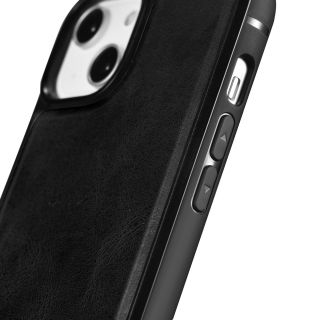 iCarer Oil Wax MagSafe iPhone 14 bőr hátlap tok - fekete