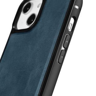 iCarer Oil Wax MagSafe iPhone 14 bőr hátlap tok - kék