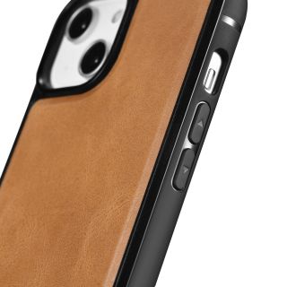 iCarer Oil Wax MagSafe iPhone 14 bőr hátlap tok - világosbarna