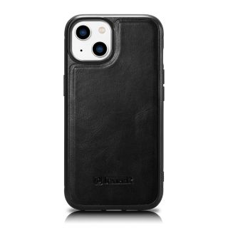 iCarer Oil Wax MagSafe iPhone 14 Plus bőr hátlap tok - fekete