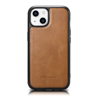 iCarer Oil Wax MagSafe iPhone 14 Plus bőr hátlap tok - világosbarna