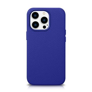 iCarer Litchi Premium MagSafe iPhone 14 Pro bőr hátlap tok - kék