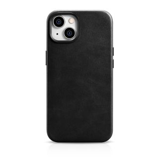 iCarer Oil Wax Premium MagSafe iPhone 14 bőr hátlap tok - fekete