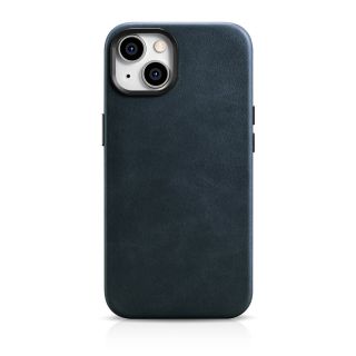 iCarer Oil Wax Premium MagSafe iPhone 14 bőr hátlap tok - kék