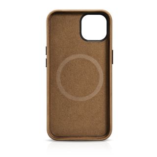 iCarer Oil Wax Premium MagSafe iPhone 14 bőr hátlap tok - világosbarna